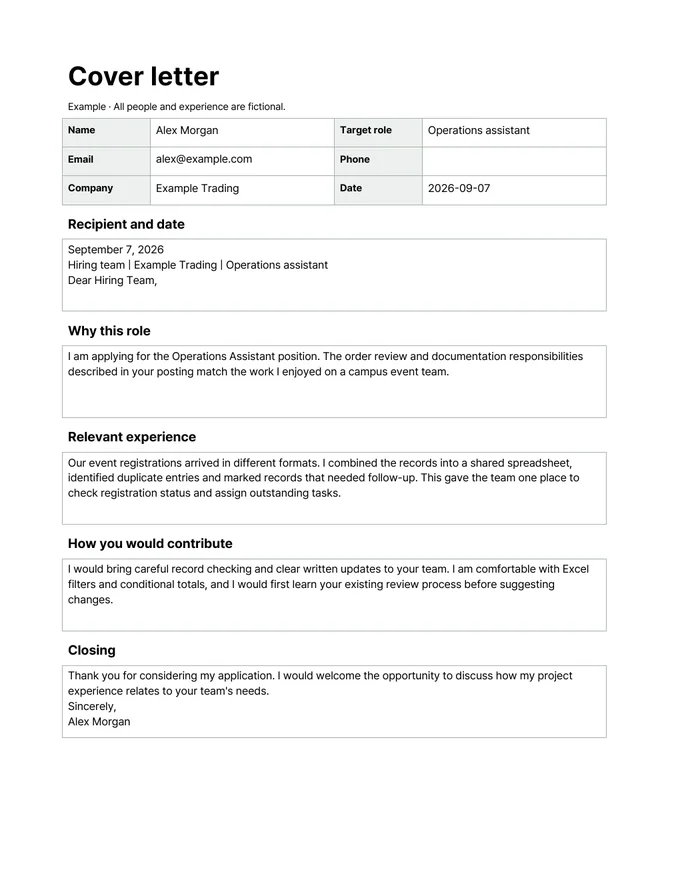 Cover letter template — Writing example