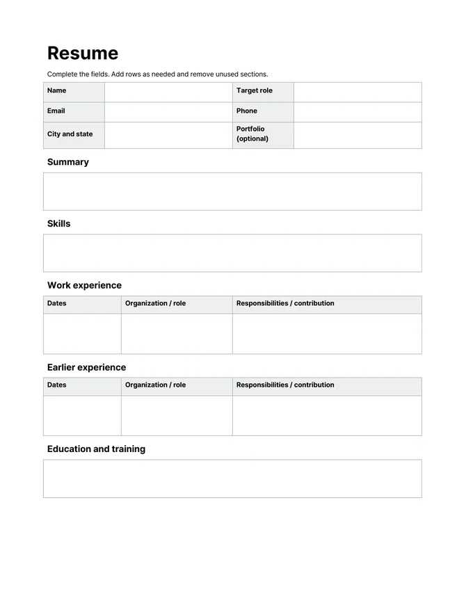 Experienced resume template — Actual document preview