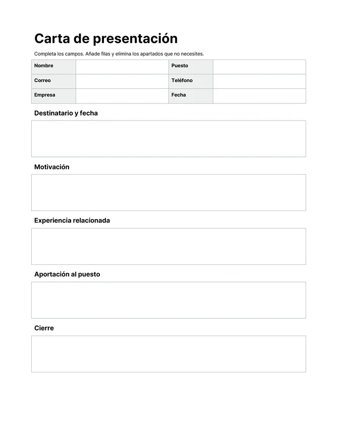 Plantilla de carta de presentación — Vista previa del documento real